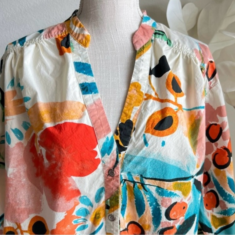 NWOT Anthropologie Vibrant Floral Long Sleeve Rilken Poplin Shirt Dress - Picture 4 of 7
